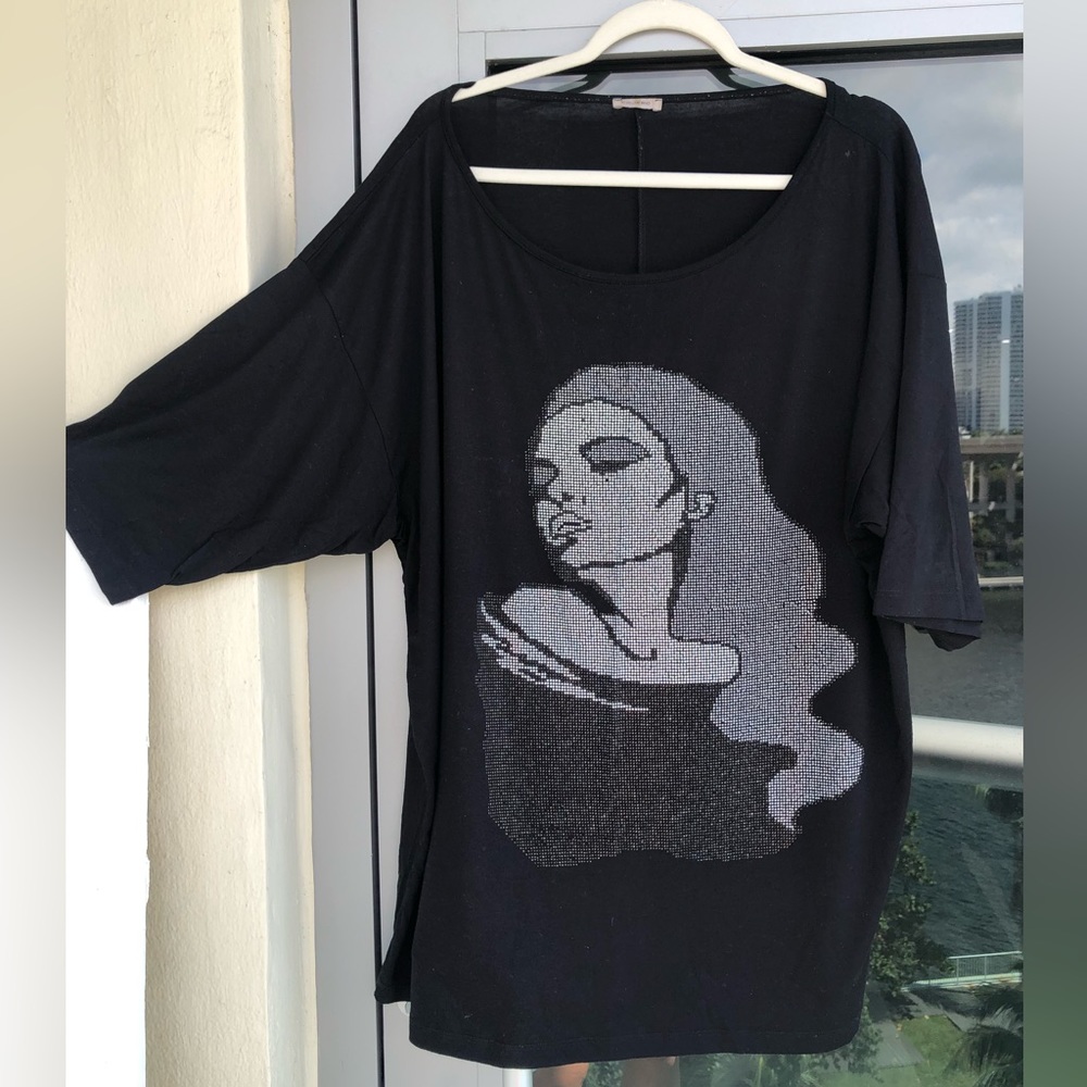 Black tee with rhinestone detailing